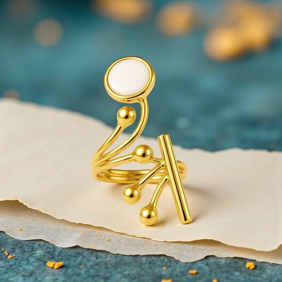 🆕️Artisan Turkish Adjustable 18K Gold-Plated Cocktail Ring w/ Glass Pearl 💫 - Picture 6 of 10